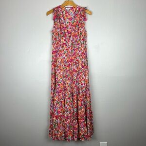 Poupette St. Barth Ivy Tiered Floral Maxi Dress in Orange Rose Size Small
